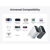 140W GaN zidni brzi punjač, 4-porta (3x USB-C i 1x USB-A) sa USB-C M/M pletenim kablom, srebrni