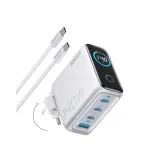140W GaN zidni brzi punjač, 4-porta (3x USB-C i 1x USB-A) sa USB-C M/M pletenim kablom, srebrni