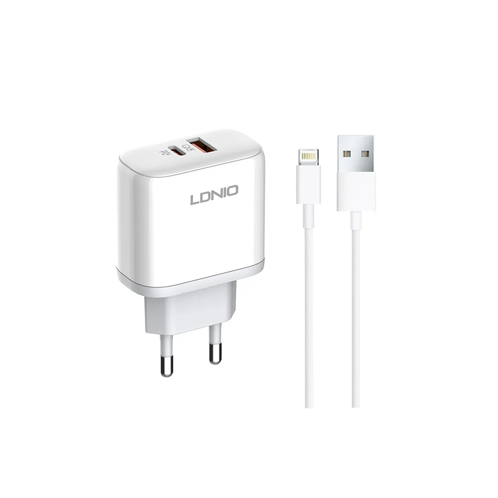 A2526C 45W QC4.0 Dual USB-A/USB-C punjač beli + lightning kabl