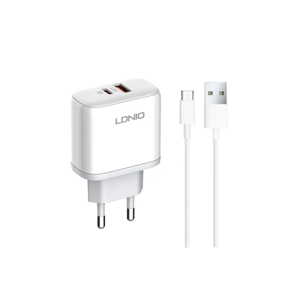 A2526C 45W QC4.0 Dual USB-A/USB-C punjač beli + microUSB kabl
