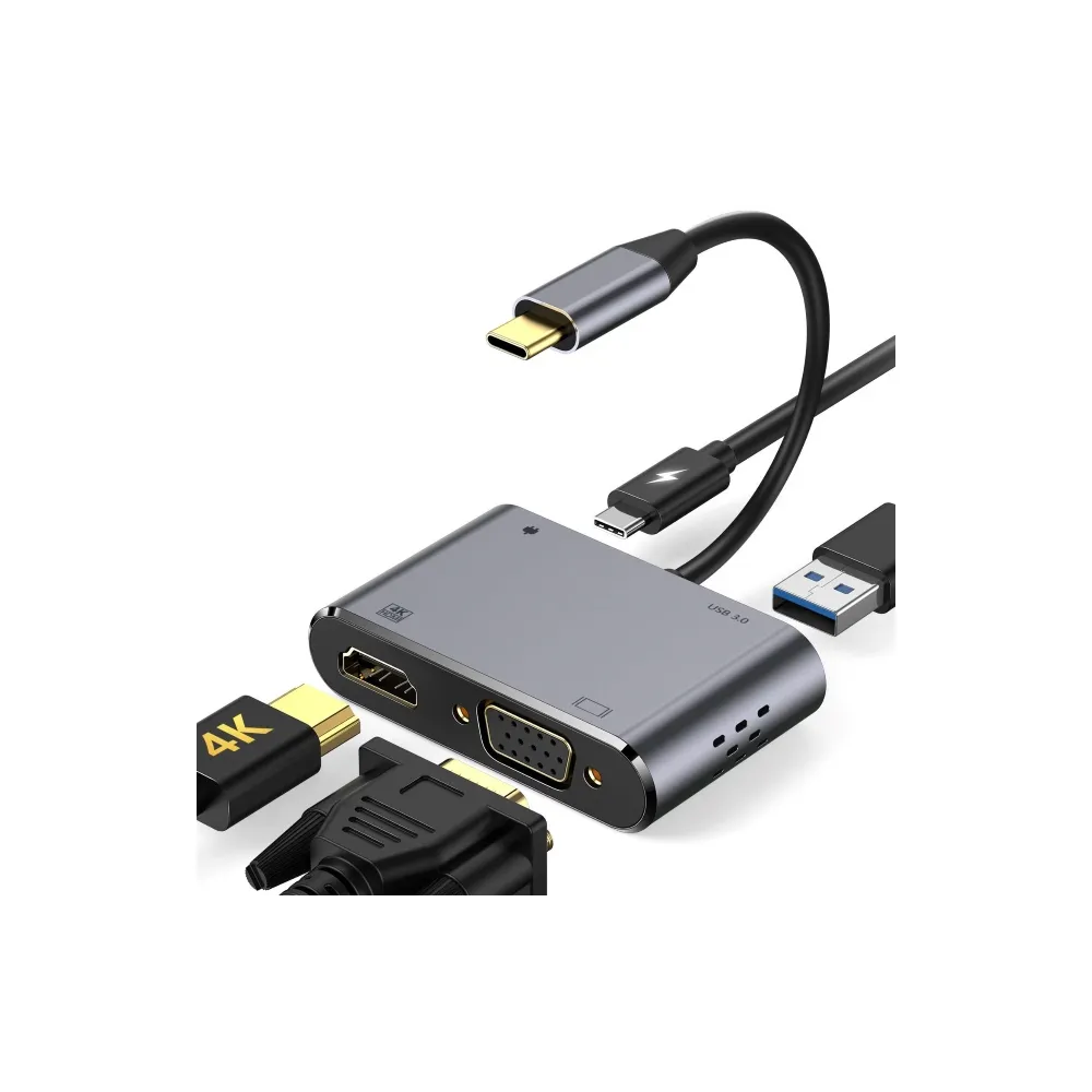 Adapter USB 3.1 Tip C (M) - HDMI+VGA+ 3.0 USB + tip C