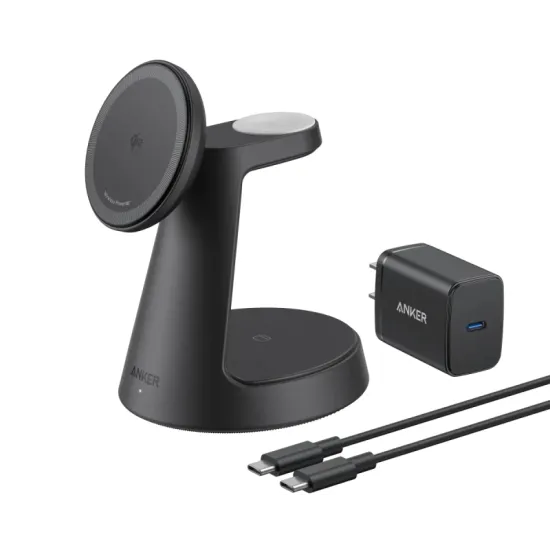 MagGo Bežični Dock Stand 3u1, sa kablovima i zidnim punjačem, crni
