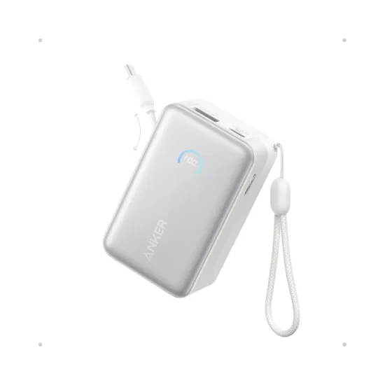 Nano 10000mAh, 45W, sa ugrađenim USB-C kablom na izvlačenje, Power Bank beli