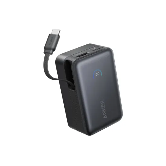 Nano 10000mAh, 45W, sa ugrađenim USB-C kablom na izvlačenje, Power Bank crni