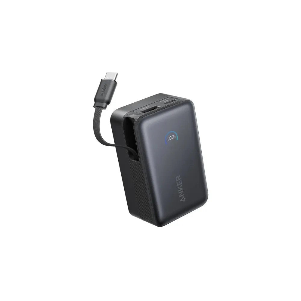 Nano 10000mAh, 45W, sa ugrađenim USB-C kablom na izvlačenje, Power Bank crni