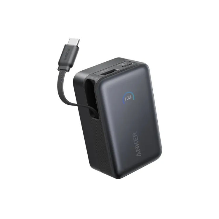 Nano 10000mAh, 45W, sa ugrađenim USB-C kablom na izvlačenje, Power Bank crni