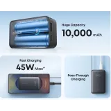 Nano 10000mAh, 45W, sa ugrađenim USB-C kablom na izvlačenje, Power Bank crni