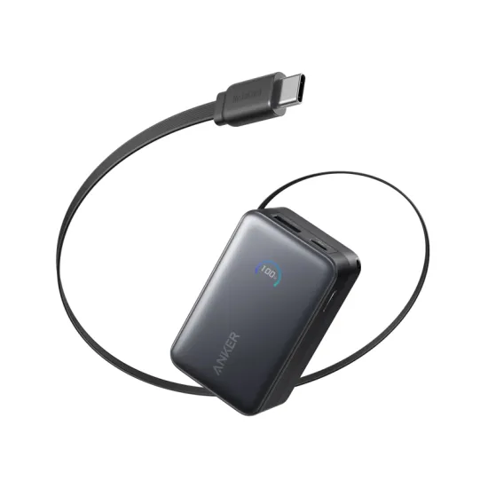 Nano 10000mAh, 45W, sa ugrađenim USB-C kablom na izvlačenje, Power Bank crni