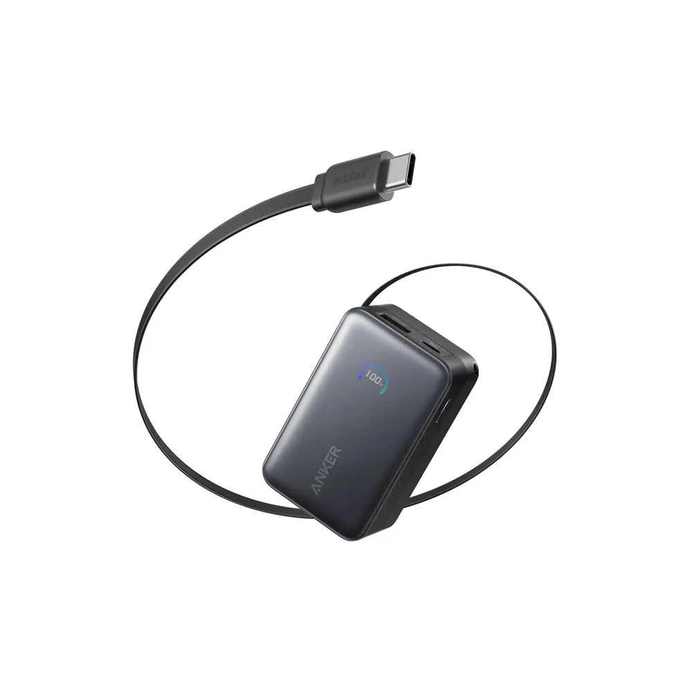 Nano 10000mAh, 45W, sa ugrađenim USB-C kablom na izvlačenje, Power Bank crni