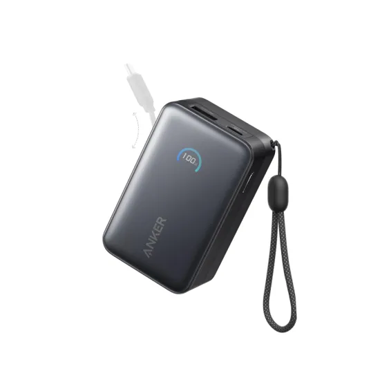 Nano 10000mAh, 45W, sa ugrađenim USB-C kablom na izvlačenje, Power Bank crni