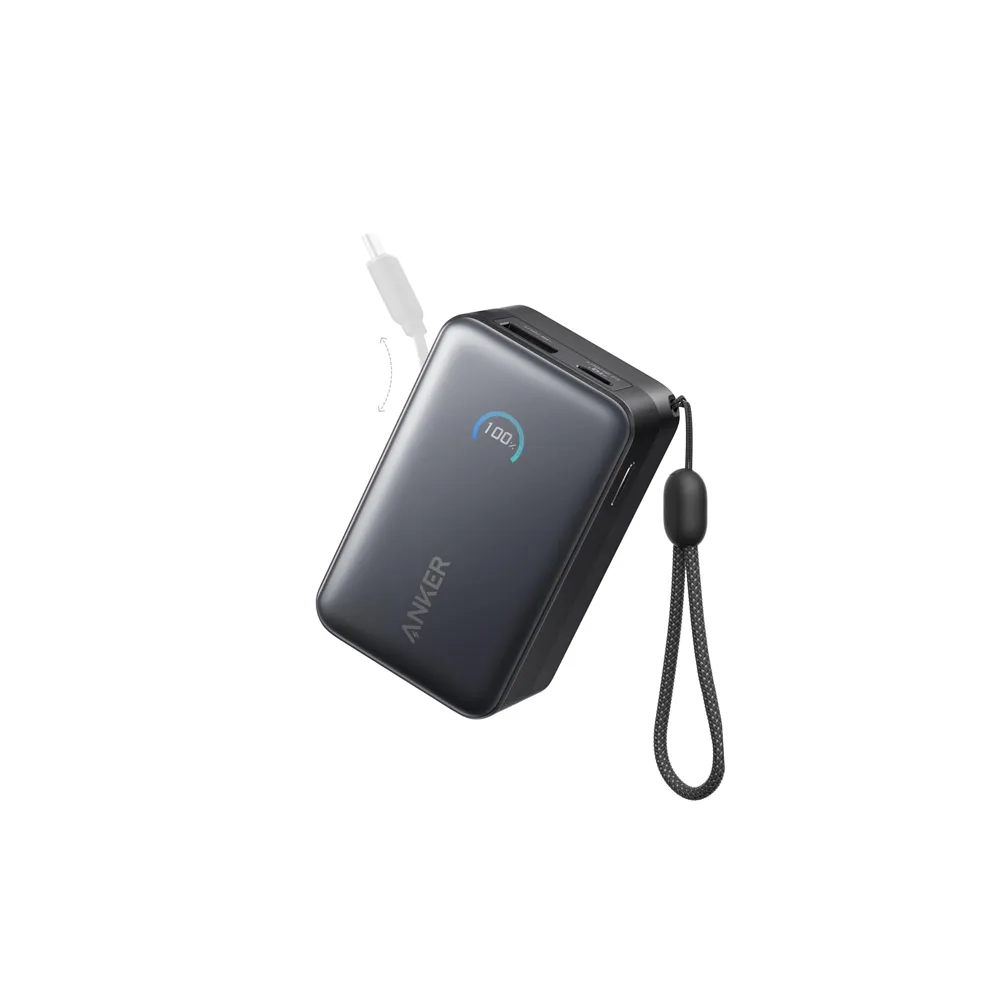 Nano 10000mAh, 45W, sa ugrađenim USB-C kablom na izvlačenje, Power Bank crni