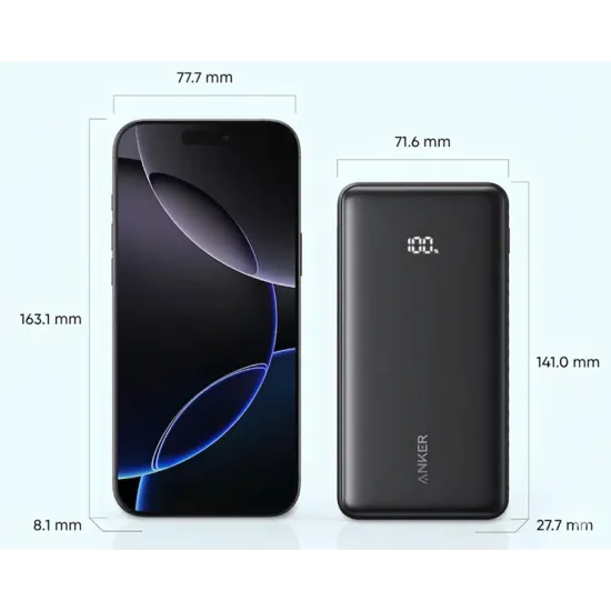 Zolo 20000mAh, 22.5W, sa ugrađenim USB-C kablom, Power Bank crni
