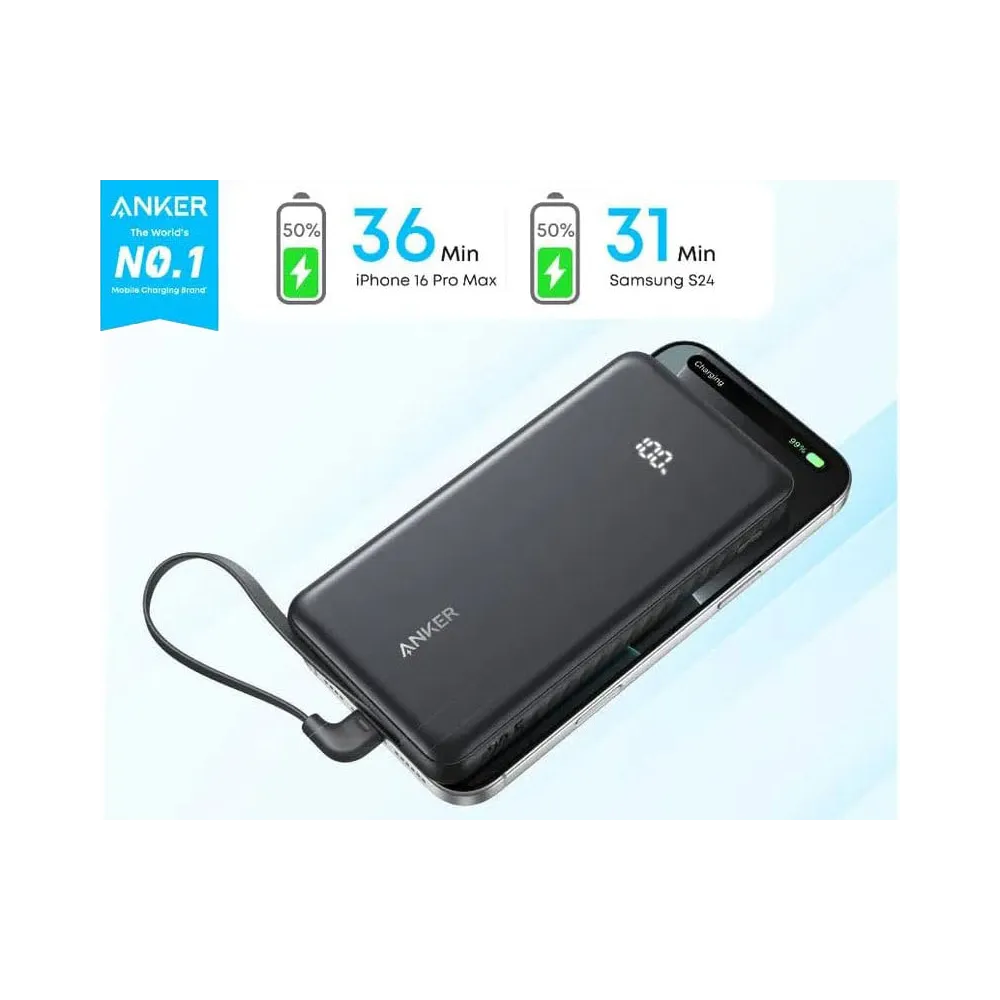 Zolo 20000mAh, 22.5W, sa ugrađenim USB-C kablom, Power Bank crni