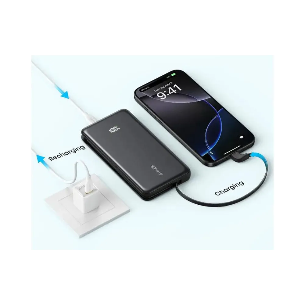 Zolo 20000mAh, 22.5W, sa ugrađenim USB-C kablom, Power Bank crni