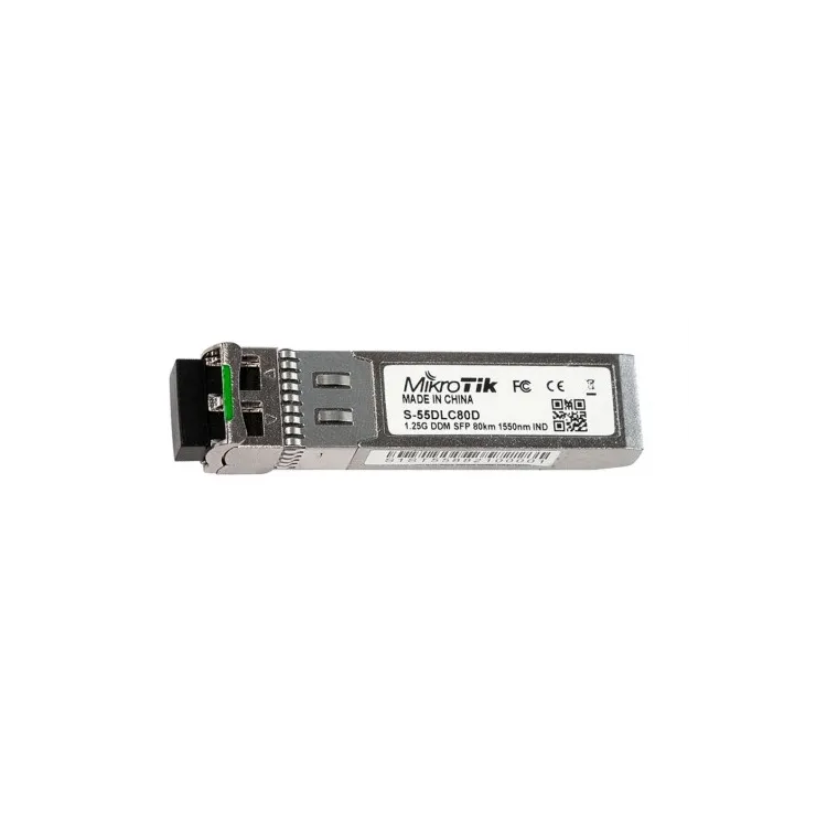 MikroTik SFP 1.25Gbps module (S-55DLC80D), Dual LC connector, single-mode fiber, up to 80km reach, 1550nm wavelength, DDM suppor