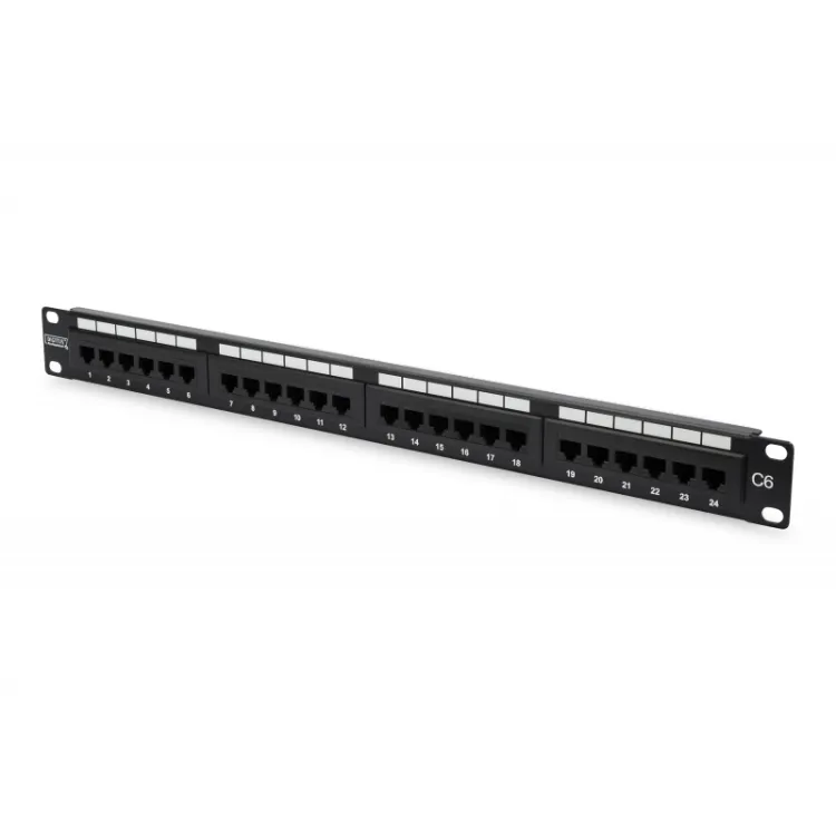 Digitus CAT 6 Patch Panel, 19 unshielded, 24-port RJ45 24-port RJ45, 8P8C, LSA, 1U, bl, 482x44x109 mm, bl