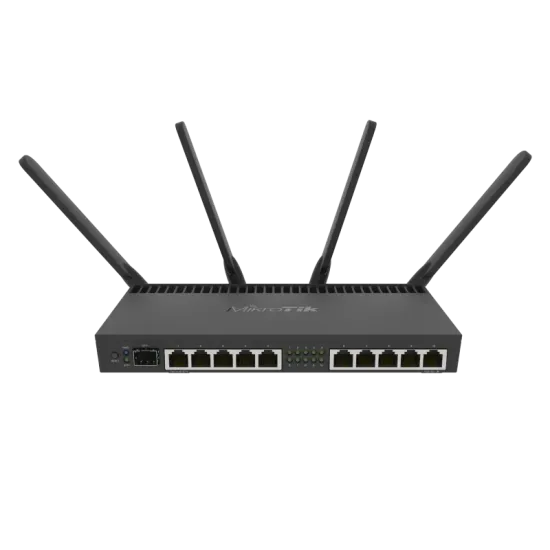 Mikrotik Router RB4011iGS+5HacQ2HnD-IN Powerful 10xGigabit port with a Quad-core 1.4Ghz CPU, 1GB RAM, SFP+ 10Gbps cage, dual ban