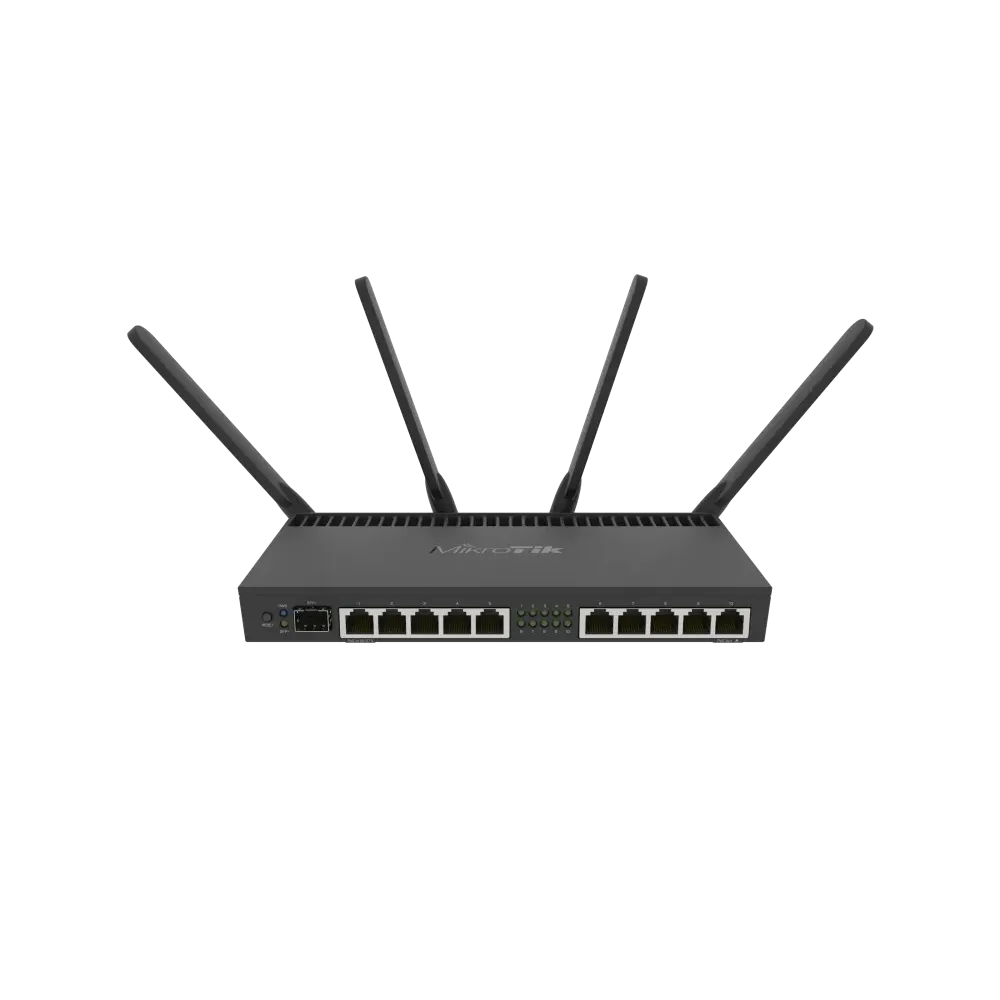 Mikrotik Router RB4011iGS+5HacQ2HnD-IN Powerful 10xGigabit port with a Quad-core 1.4Ghz CPU, 1GB RAM, SFP+ 10Gbps cage, dual ban