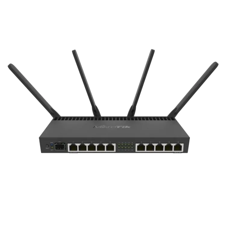 Mikrotik Router RB4011iGS+5HacQ2HnD-IN Powerful 10xGigabit port with a Quad-core 1.4Ghz CPU, 1GB RAM, SFP+ 10Gbps cage, dual ban