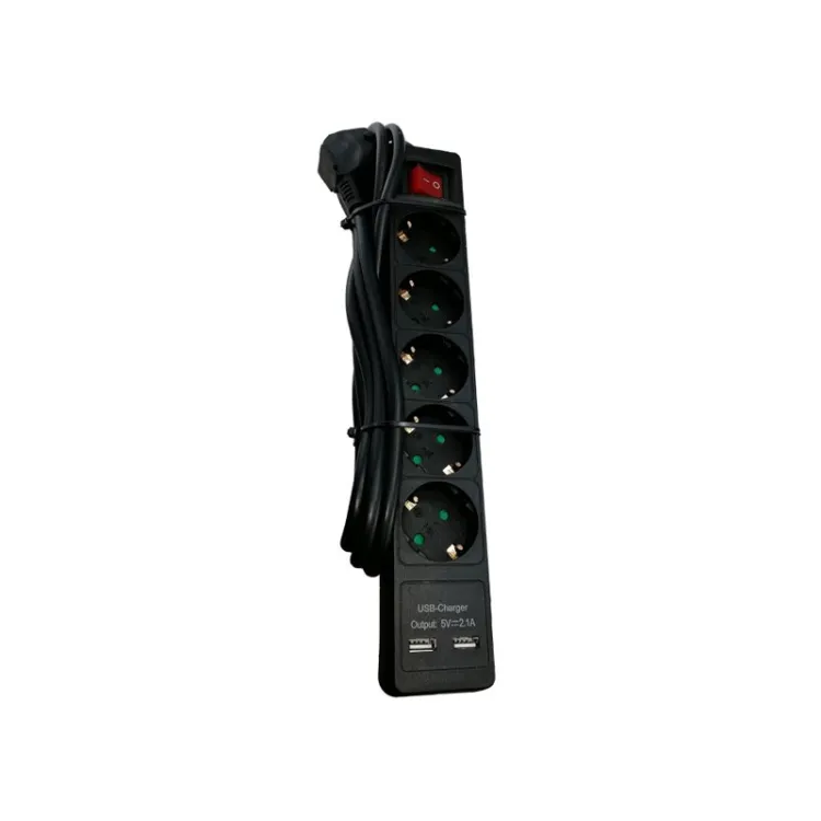 E-GREEN Produžni kabl 5u/2m sa Prekidačem + 2xUSB 2.0 (crni)