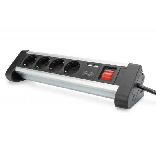 Digitus Produžni kabl sa prekidačem, 4x power socket + 2x USB port, office table mount