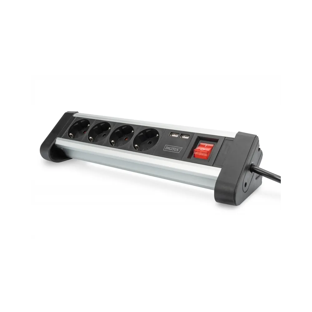 Digitus Produžni kabl sa prekidačem, 4x power socket + 2x USB port, office table mount