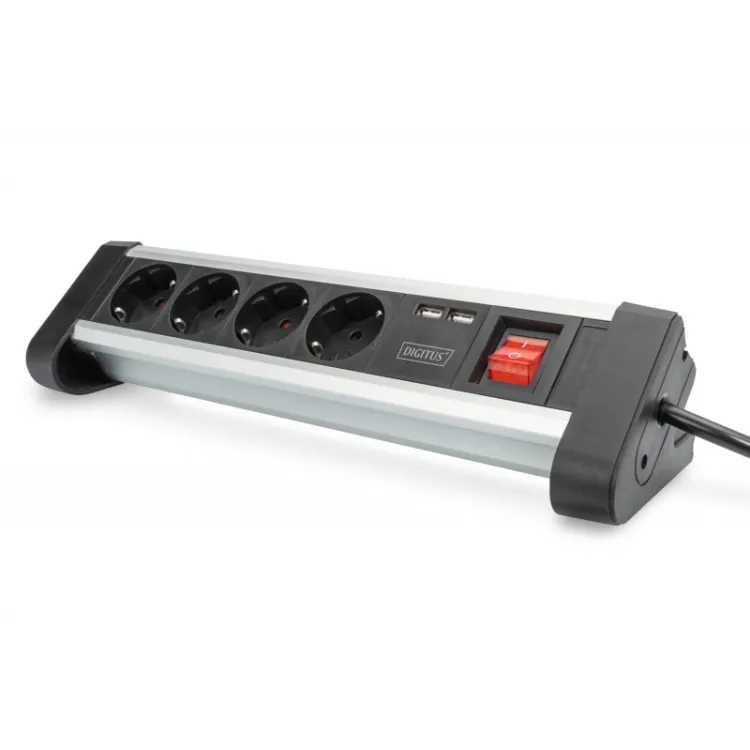 Digitus Produžni kabl sa prekidačem, 4x power socket + 2x USB port, office table mount