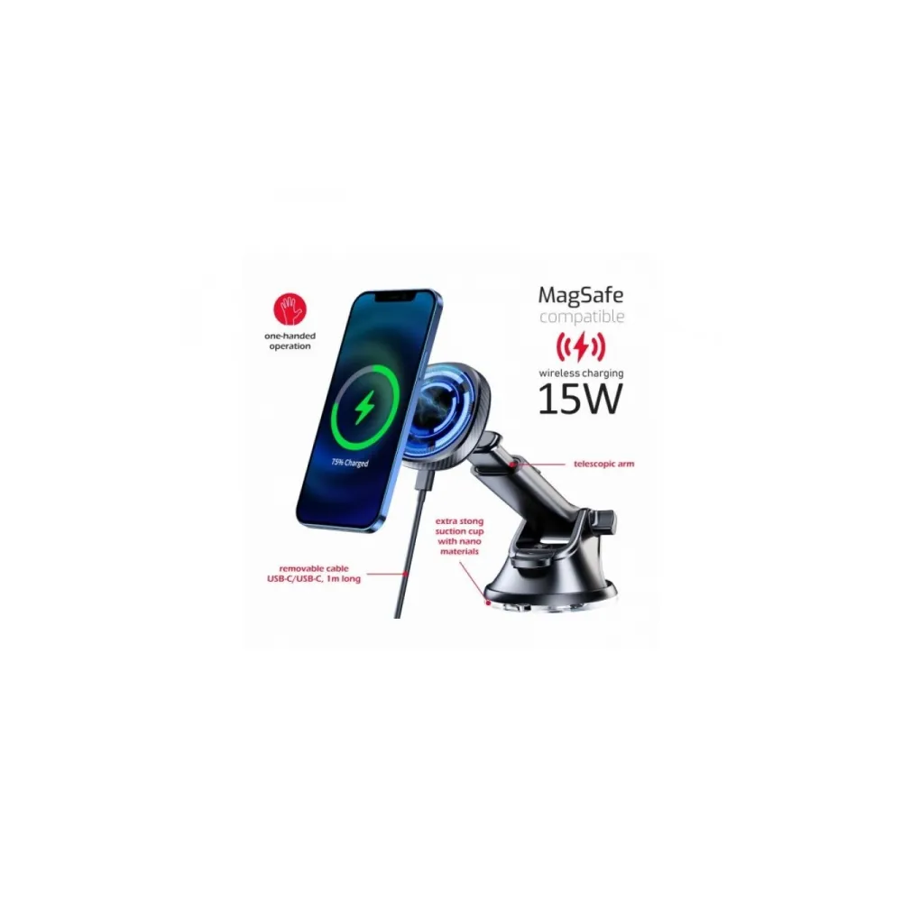 Swissten Magnetic Car Holder with Wireless Charger 15W (MagSafe compatible)