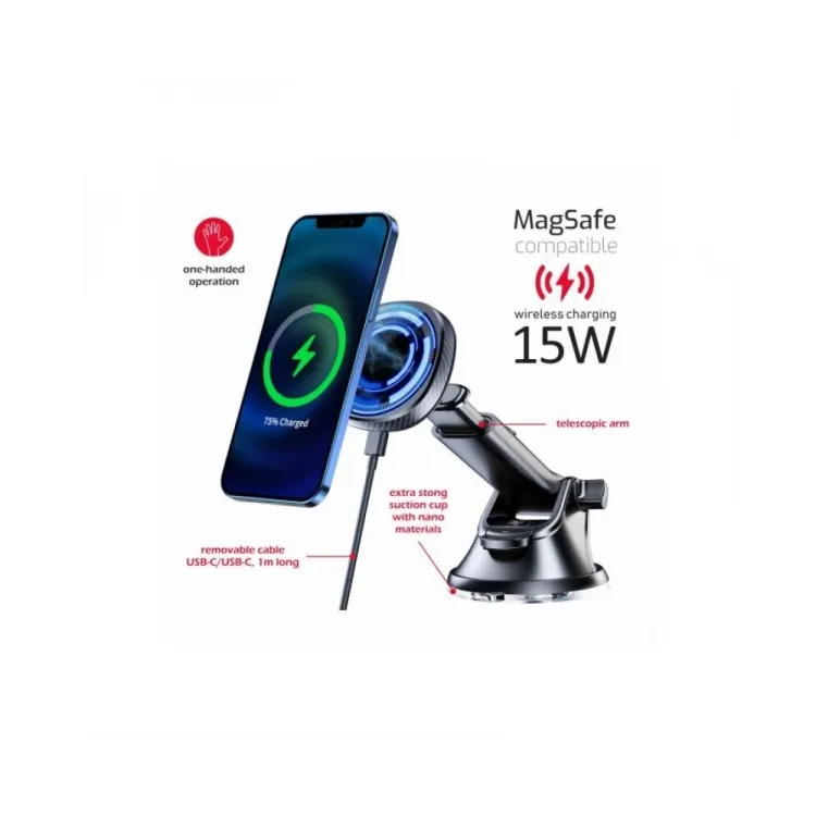 Swissten Magnetic Car Holder with Wireless Charger 15W (MagSafe compatible)