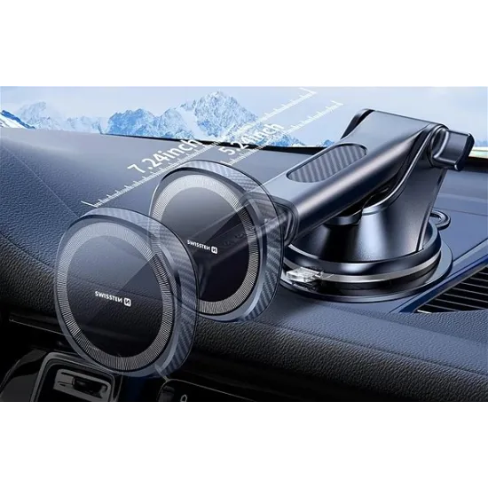 Swissten Magnetic Car Holder with Wireless Charger 15W (MagSafe compatible)