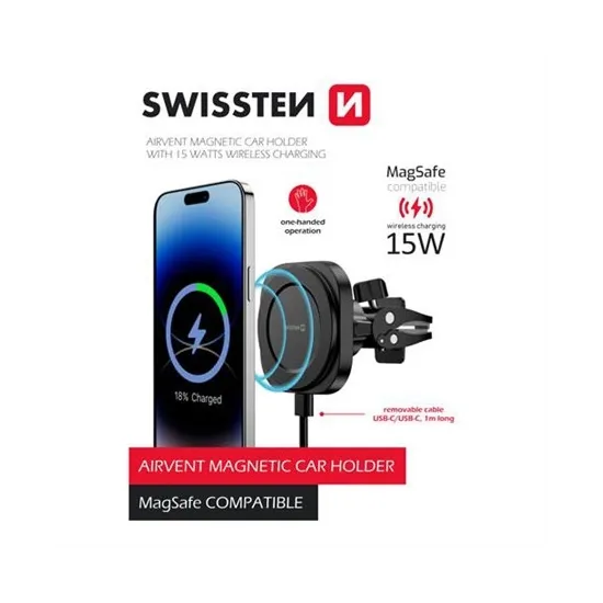 Swissten Magstick Car Holder With Wireless Charger 15W / 7,5W (MagSafe compatibile)