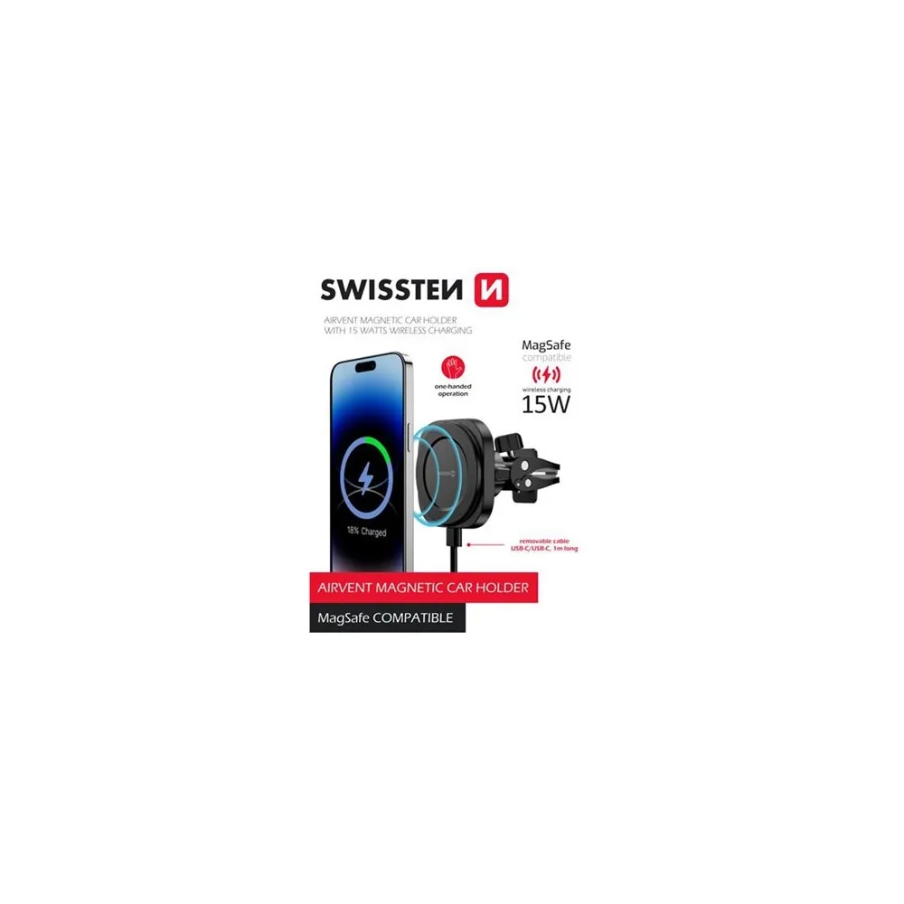Swissten Magstick Car Holder With Wireless Charger 15W / 7,5W (MagSafe compatibile)