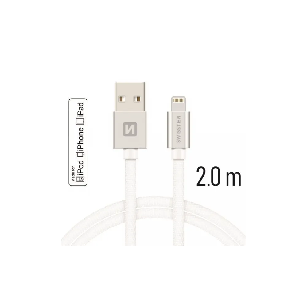 Swissten Data kabl Textile USB 2.0 typ A/Lightning 2m Silver