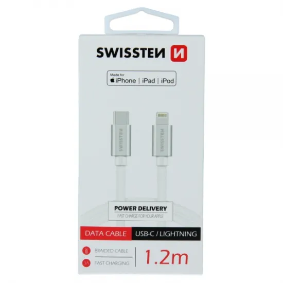 Swissten Data kabl Textile usb-c/lightning mfi textile 1.2m Silver