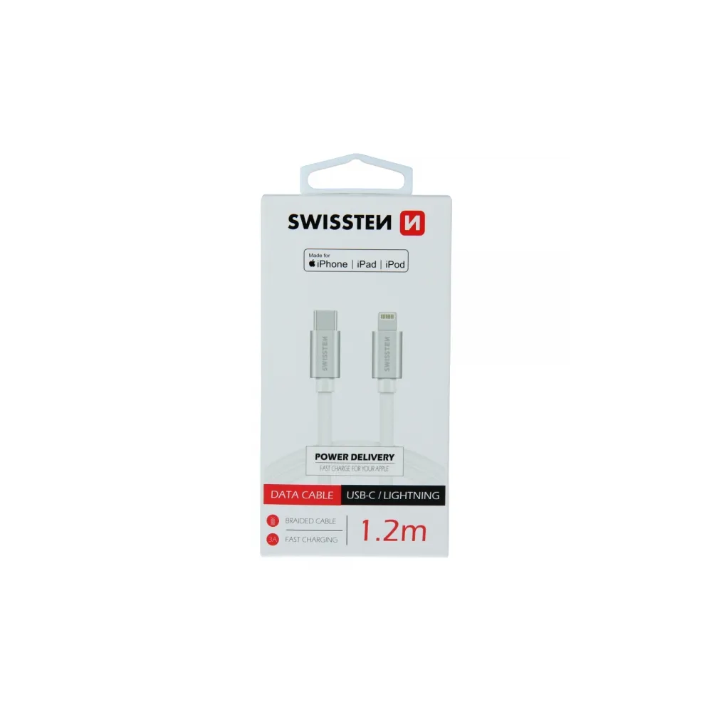 Swissten Data kabl Textile usb-c/lightning mfi textile 1.2m Silver