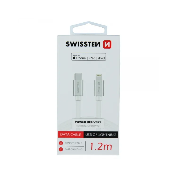 Swissten Data kabl Textile usb-c/lightning mfi textile 1.2m Silver