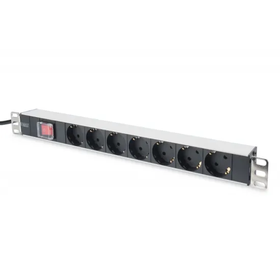 Digitus 1U Aluminum PDU, 19 rackmountable, 7x safety outlet 16A, 4000W, 250VAC 50/60Hz, switch