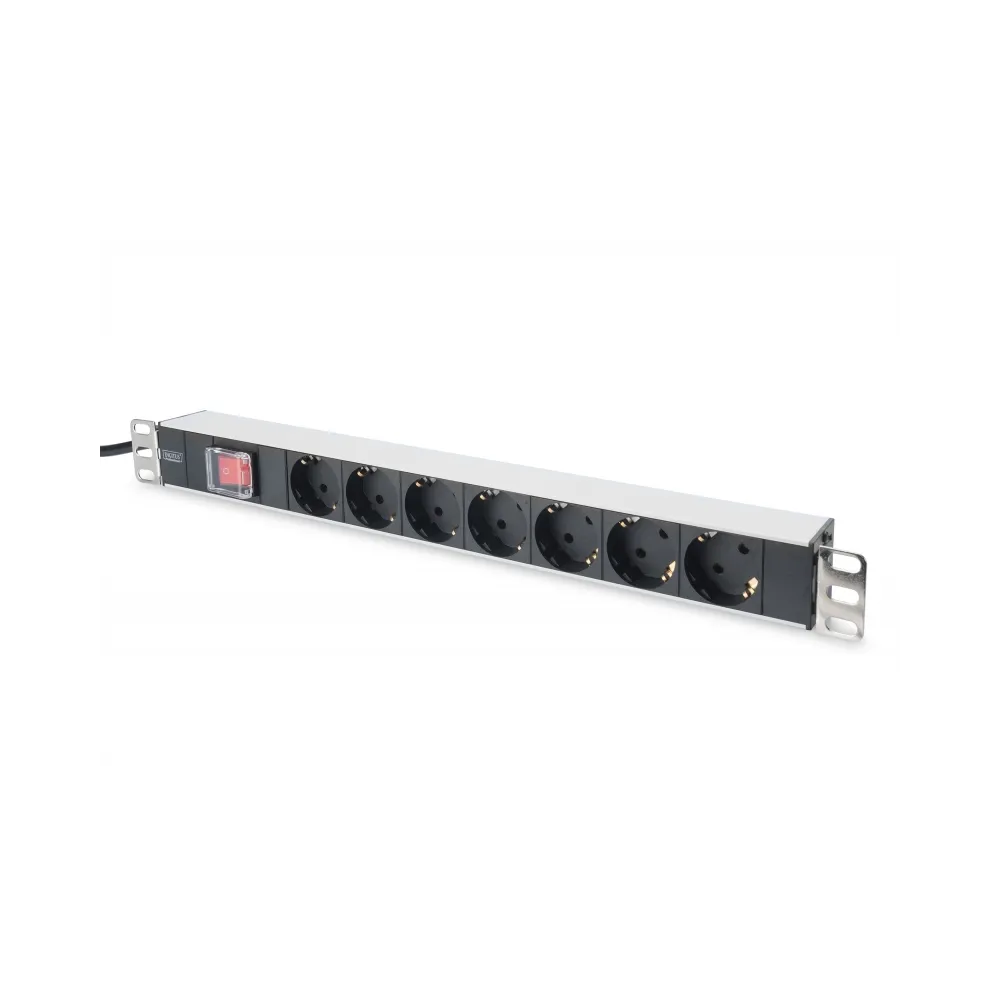 Digitus 1U Aluminum PDU, 19 rackmountable, 7x safety outlet 16A, 4000W, 250VAC 50/60Hz, switch
