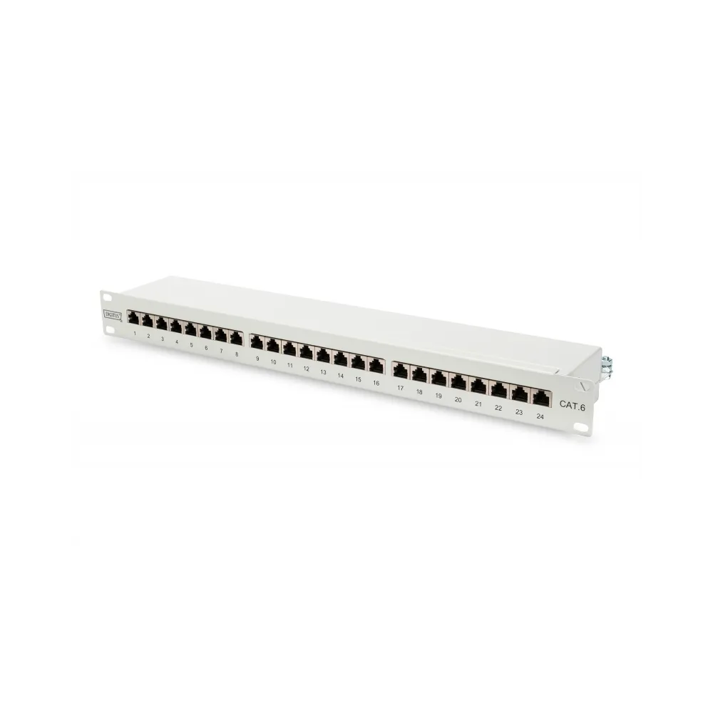 Digitus CAT 6 patch panel, 19 shielded, 24-port RJ45, 8P8C, LSA, 1U, rack mount, grey, 482x44x109 mm
