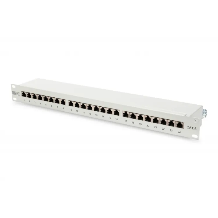 Digitus CAT 6 patch panel, 19 shielded, 24-port RJ45, 8P8C, LSA, 1U, rack mount, grey, 482x44x109 mm