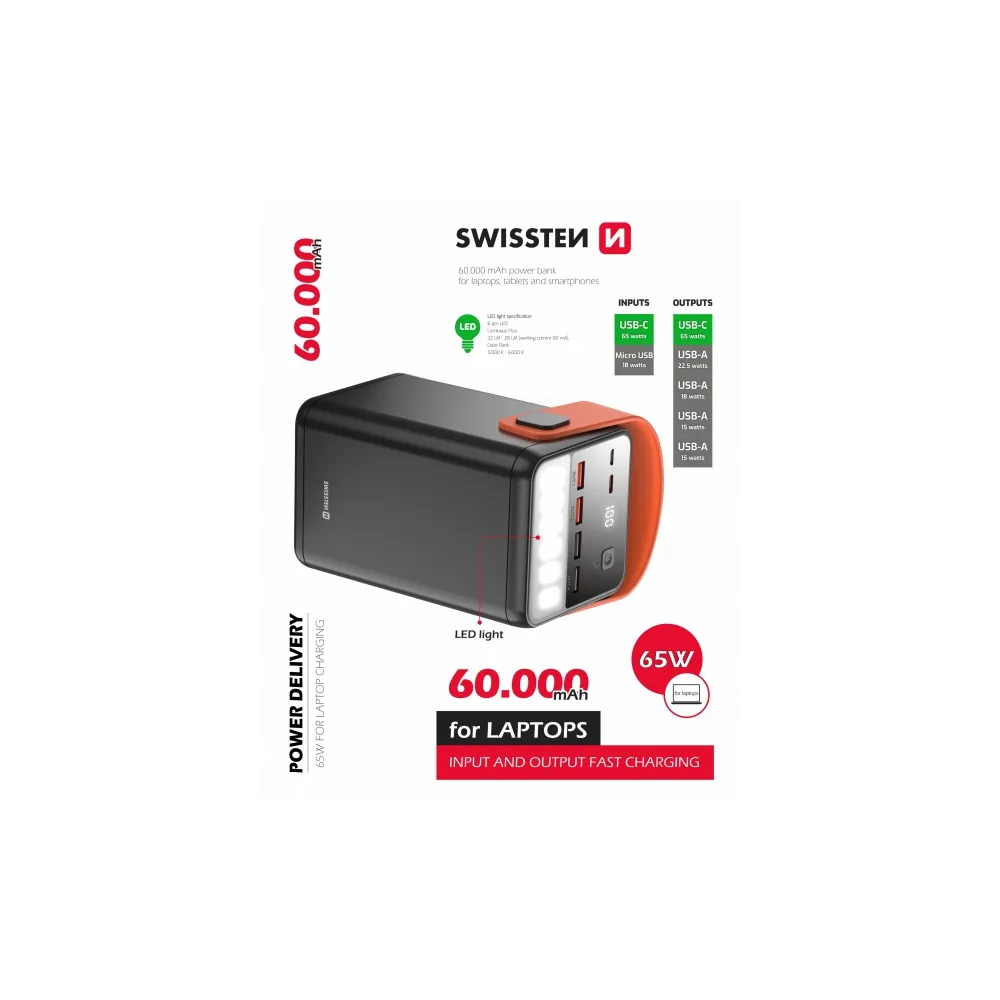 Swissten Power bank Power Line 60000 mAh 65 W