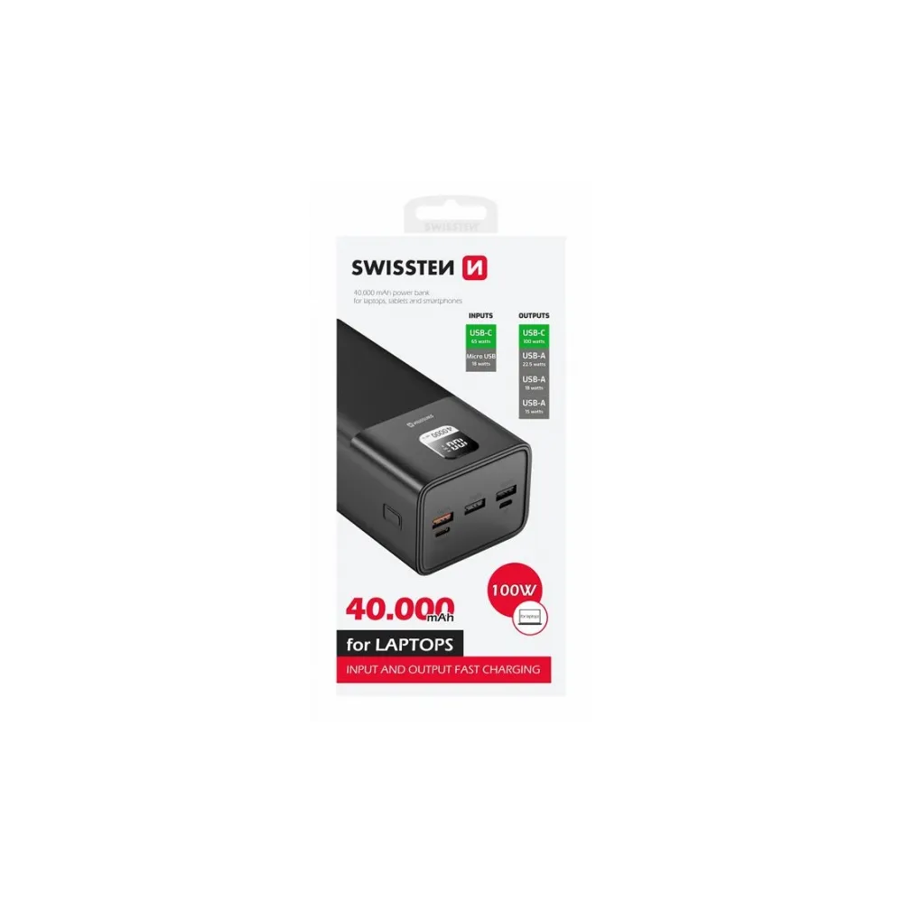 Swissten Power bank PowerLine (100W) 40000 mAh Black