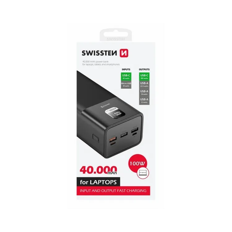 Swissten Power bank PowerLine (100W) 40000 mAh Black