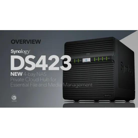 Synology NAS DiskStation DS423 Tower, 4-bay 3.5 SATA HDD/SSD, Realtek RTD1619B 1.7GHz (4-core), 2 GB DDR4, 2x RJ-45 1GbE, 2x USB