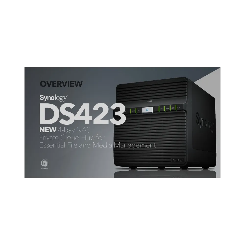 Synology NAS DiskStation DS423 Tower, 4-bay 3.5 SATA HDD/SSD, Realtek RTD1619B 1.7GHz (4-core), 2 GB DDR4, 2x RJ-45 1GbE, 2x USB
