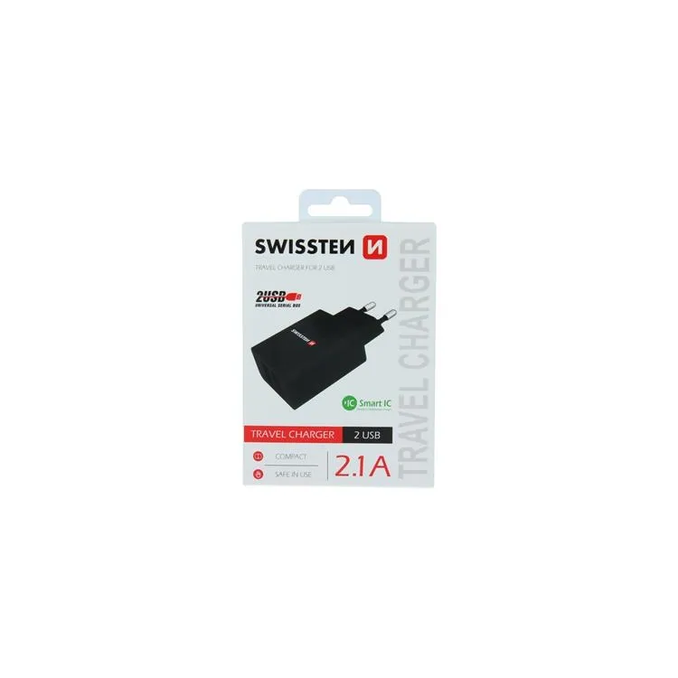 Swissten Travel charger 2x USB 2,1A power black