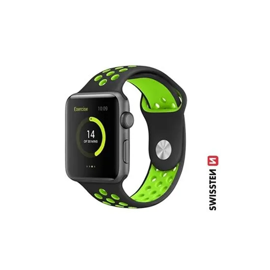 Swissten Silicone band for Apple watch, black/green (42, 44, 45, 49) mm
