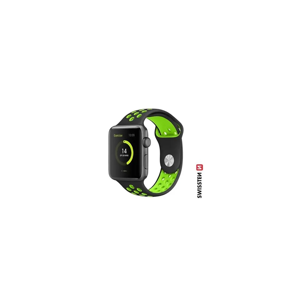 Swissten Silicone band for Apple watch, black/green (42, 44, 45, 49) mm