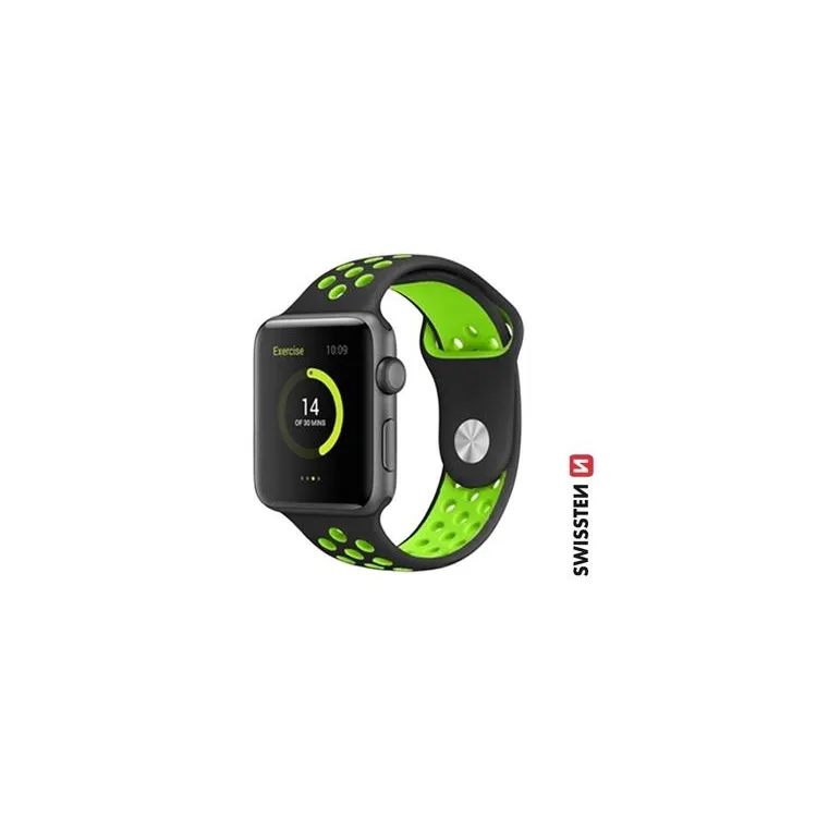 Swissten Silicone band for Apple watch, black/green (42, 44, 45, 49) mm
