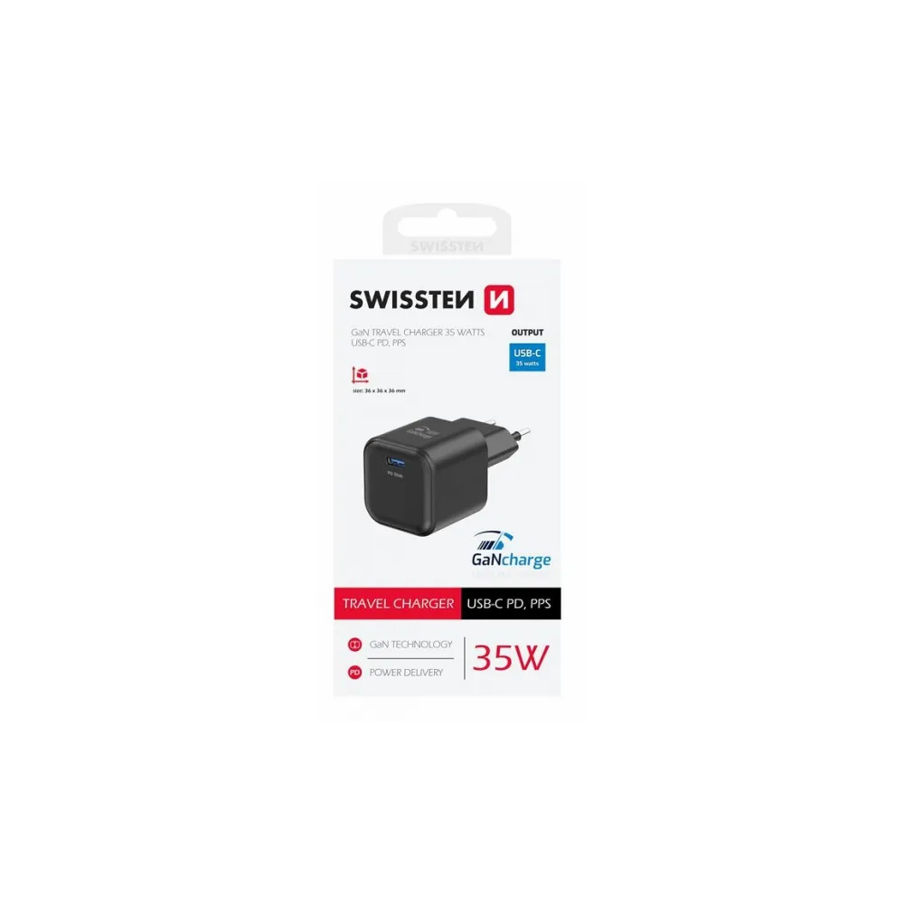 Swissten Travel charger 1x USB-C 35W PD black